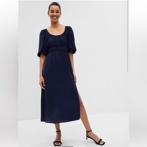Puff Sleeve Smocked Midi Dress